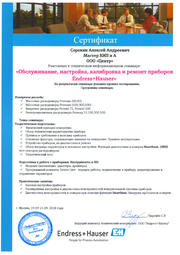 Сертификат Endress+Hauser Обслуживание,настройка,калибровка и ремонт приборов (Сорокин А.А.)